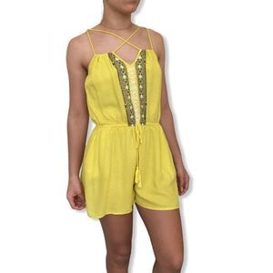 XHILARATION EMBROIDERED ROMPER YELLOW SZ M